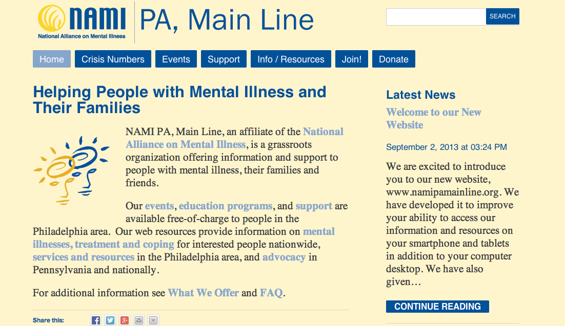 Website for NAMI PA Mainline, Designed by Adrian Hoppel