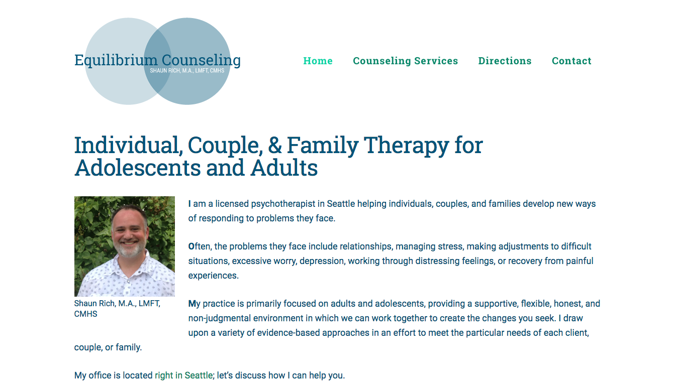 Website for Equilibrium Counseling, Designed by Adrian Hoppel
