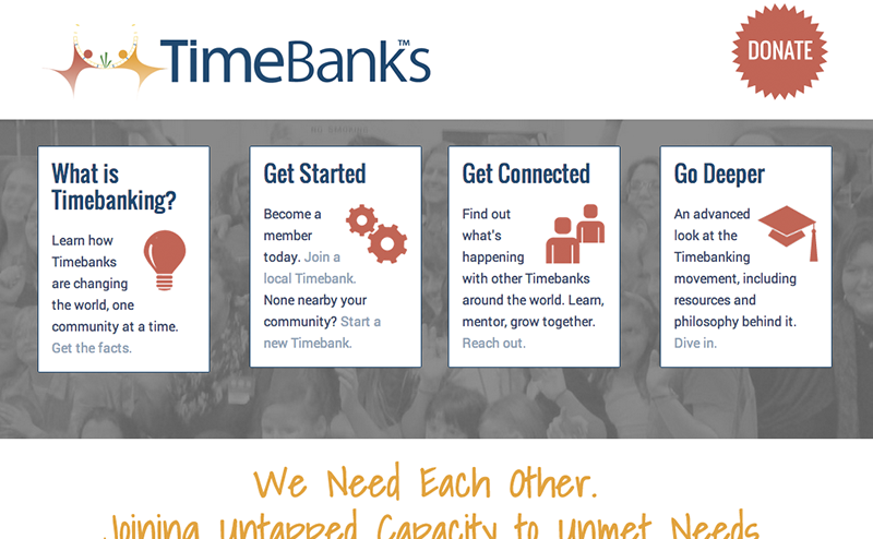 Website for TimeBanks USA, designed by Adrian Hoppel