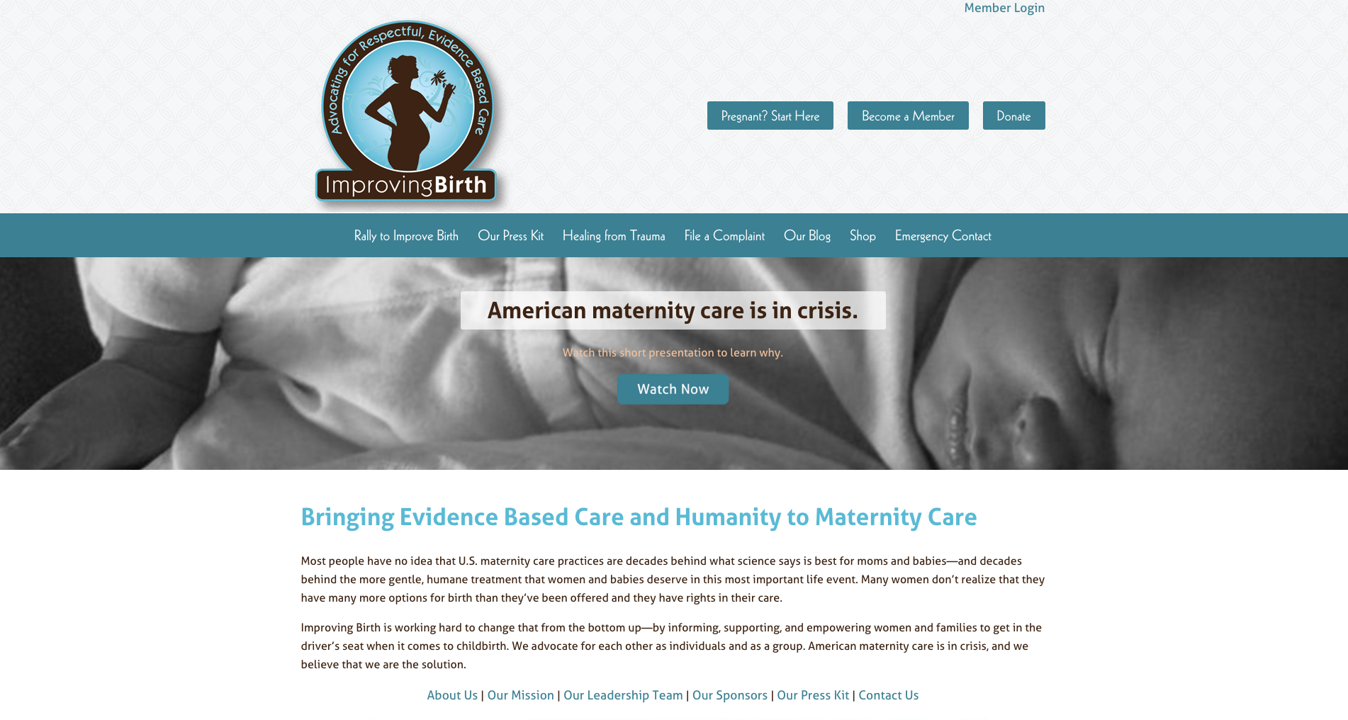 Website for ImprovingBirth website, designed by Adrian Hoppel