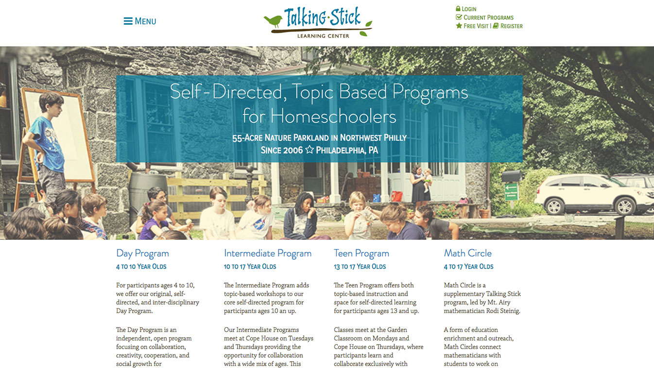 Website for Talking Stick Learning Center website, designed by Adrian Hoppel