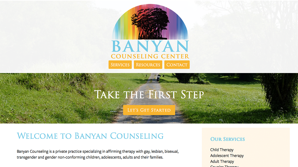 Website for Banyan Counseling Center, designed by Adrian Hoppel