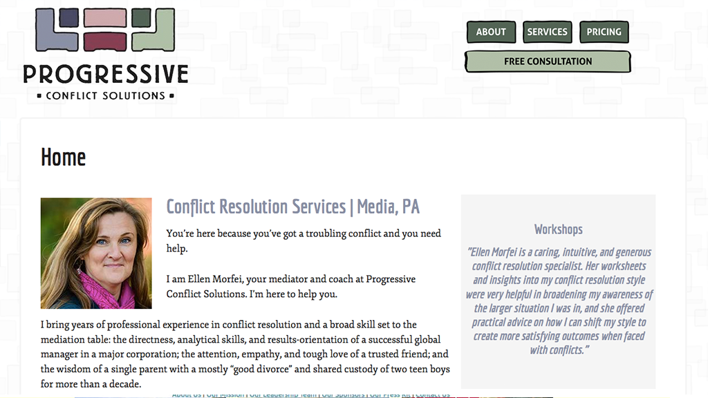 Website for Progressive Conflict Solutions, designed by Adrian Hoppel