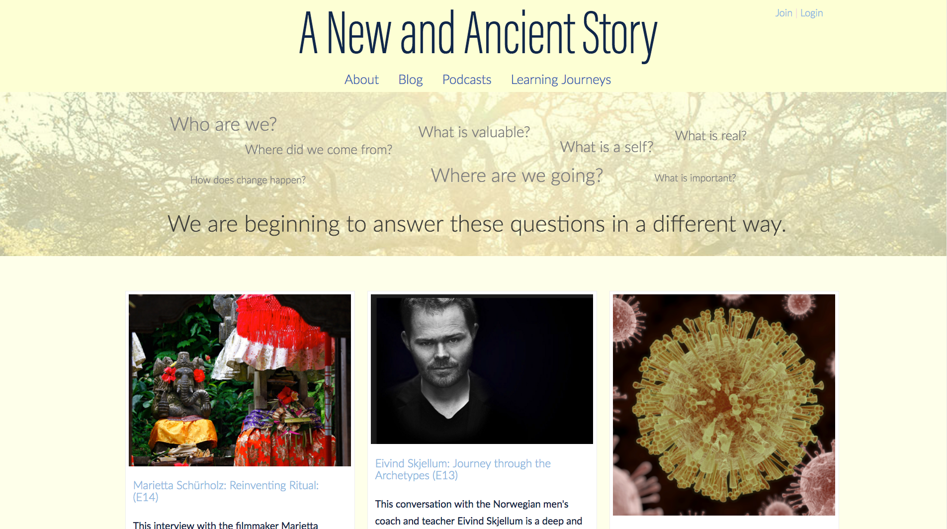 Website for A New and Ancient Story, designed by Adrian Hoppel