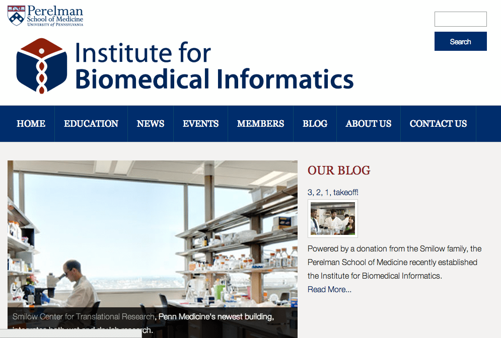 Website for University of Pennsylvania Institute for Biomedical Informatics, Designed by Adrian Hoppel