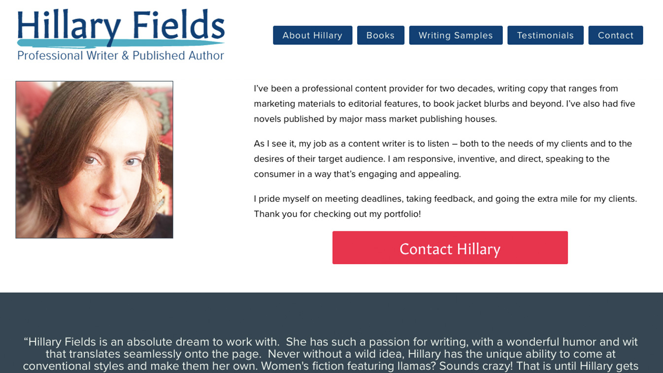 Website for Hillary Fields, Designed by Adrian Hoppel