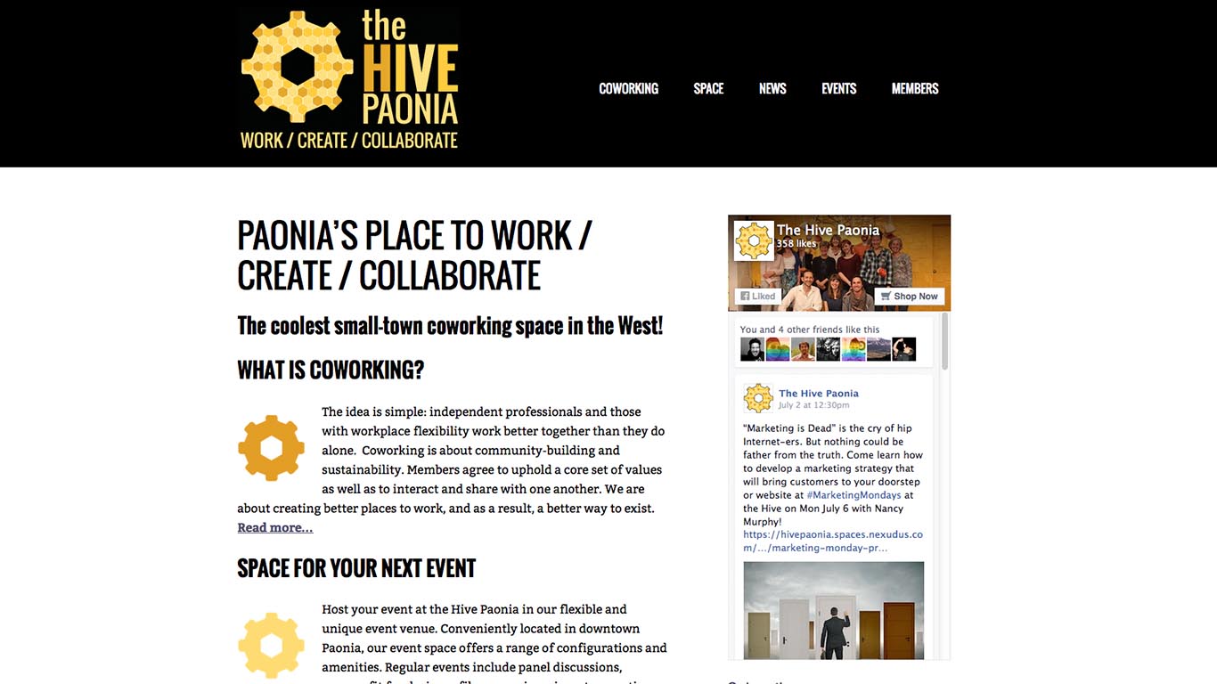 Website for Hive Paonia, Designed by Adrian Hoppel