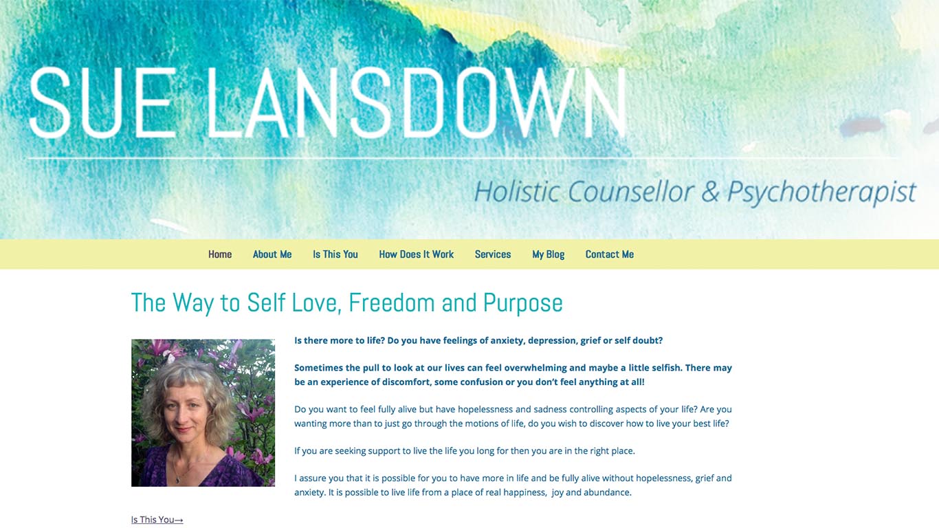 Website for Sue Lansdown, Designed by Adrian Hoppel