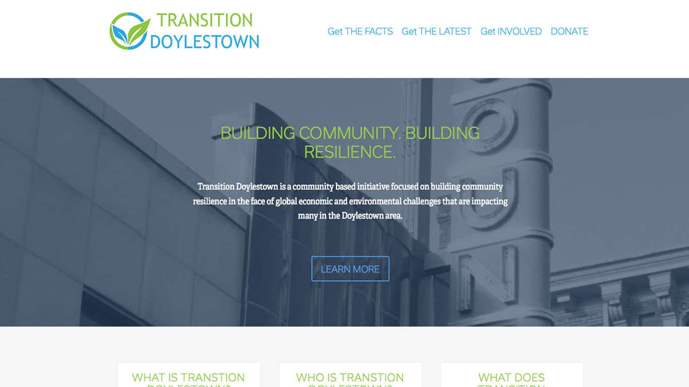 Website for Transition Town Doylestown, Designed by Adrian Hoppel